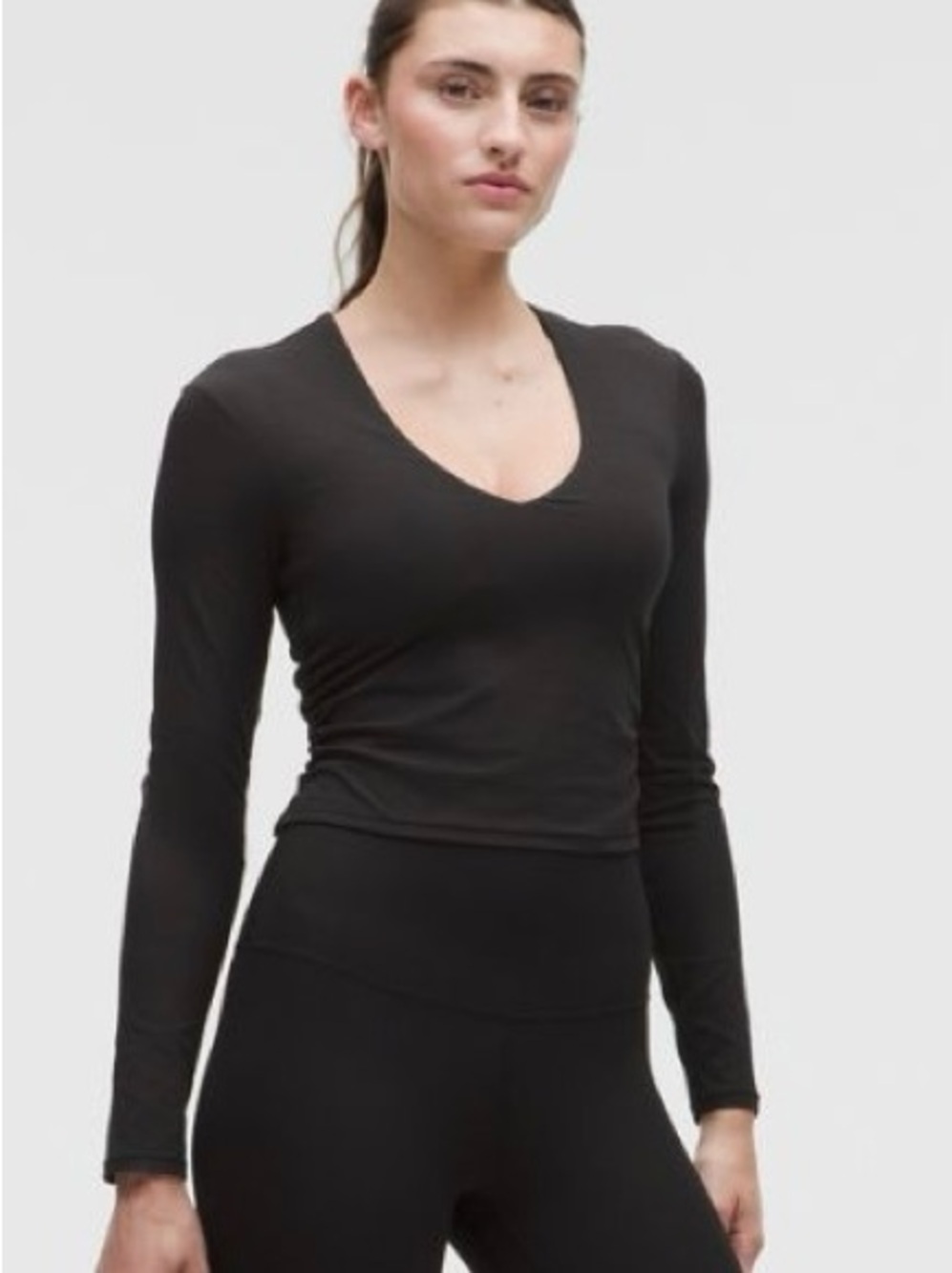 lululemon athletica Black V-Neck Long Sleeve Crop Top